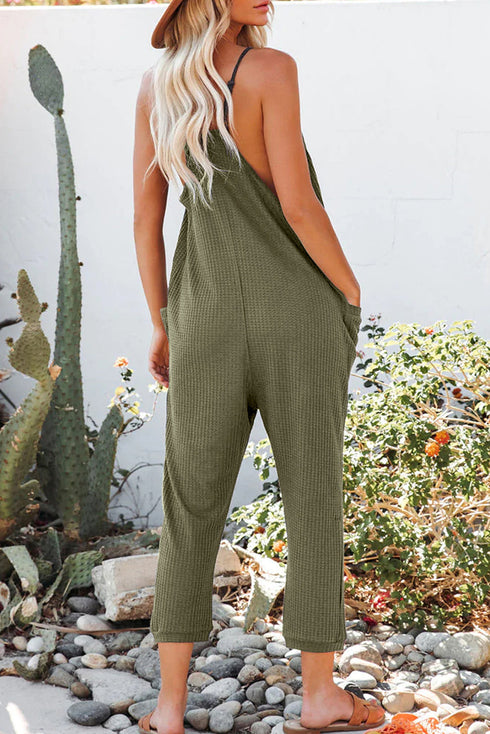 Textured Sleeveless V-Neck Pocketed Casual Jumpsuit